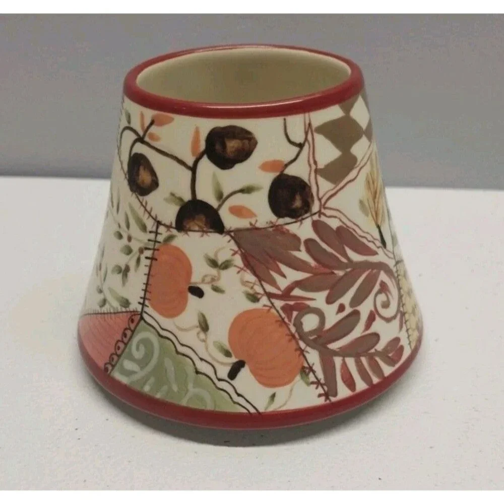 Yankee Candle Small Jar Ceramic Shade & Plate Patchwork Fall Pumpkin Leaf